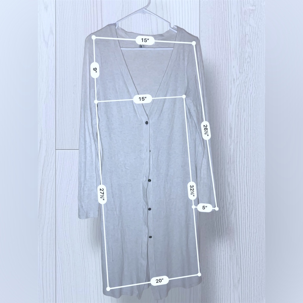 ROXY City at Night Coastal Grey Ribbed Longline Cardigan Button Front Layer - Picture 9 of 11